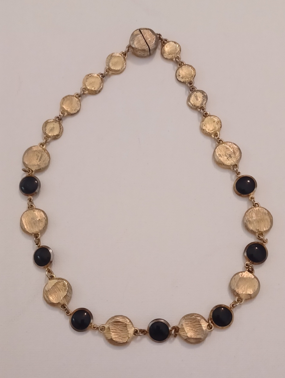Gold-Tone Necklace with Black Cabochon Accents and Magnetic Clasp